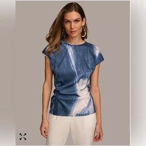 Donna Karan  New York Women's Printed Side-Ruched Short Sleeve Top size M NWT